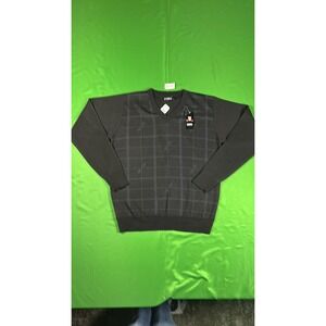 Kemistry Mens V-Neck Graphic Grid Pattern Sweater Charcoal Grey Large NWT